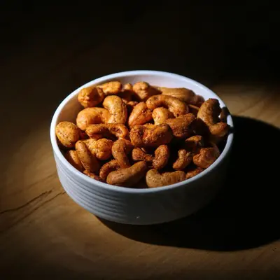 Masala Kaju — Spicy Cashew — photographed at the Khammam kitchen